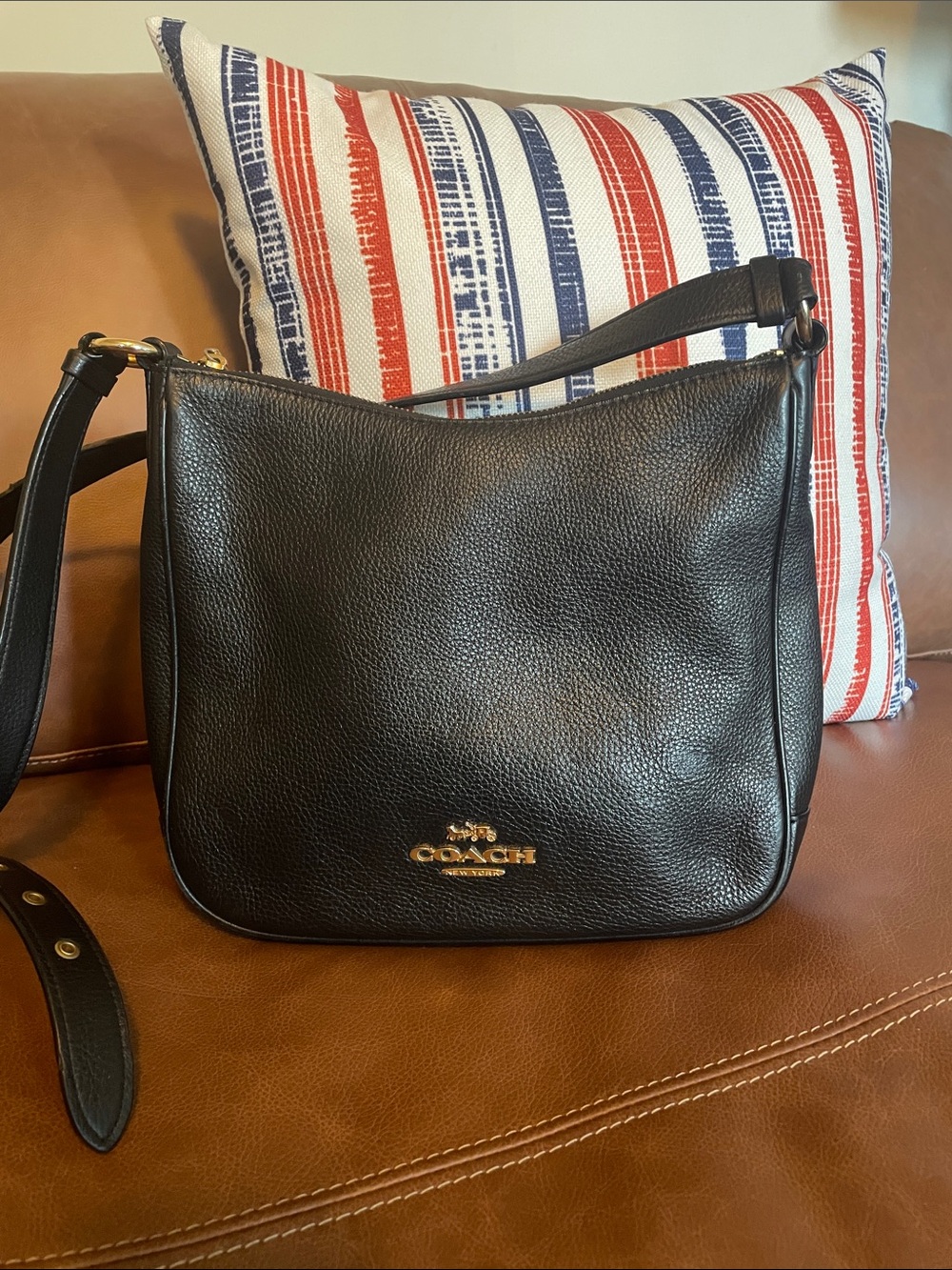 Coach Black Pebbled Leather Shoulder Bag with Gold Logo w/COA